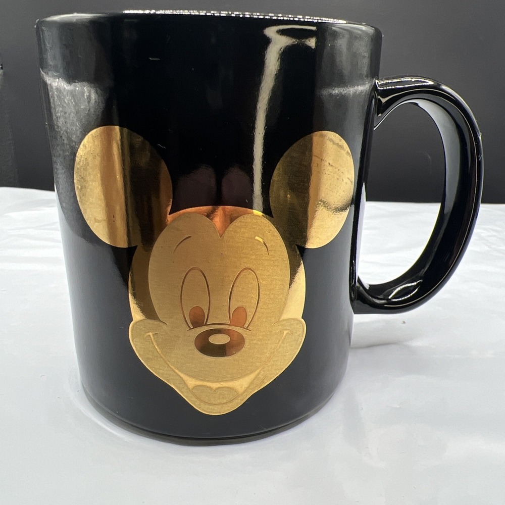 Vintage Walt Disney World Black Mug Gold Mickey Mouse 10 oz Butterscotch Candy